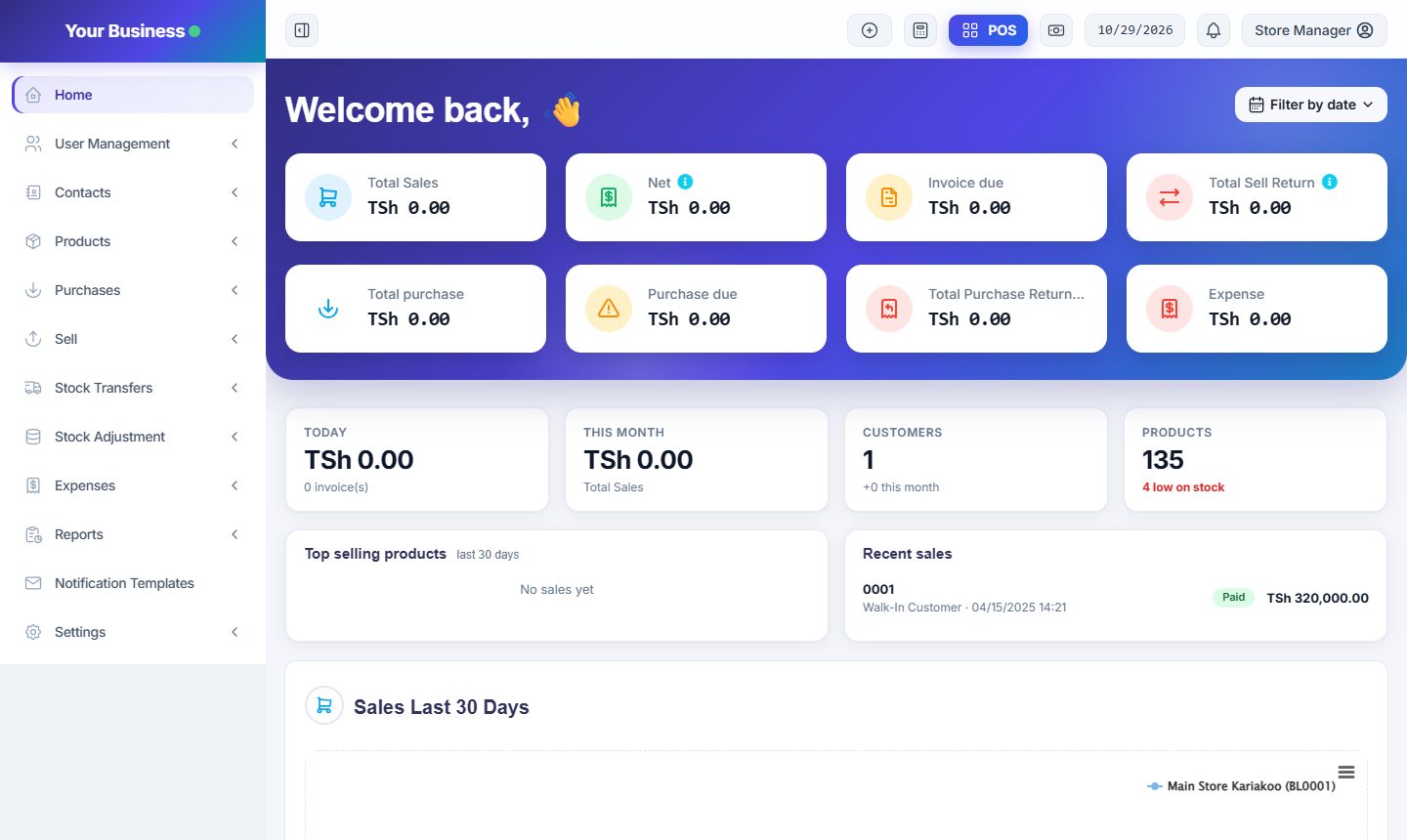 Melian Smart POS dashboard