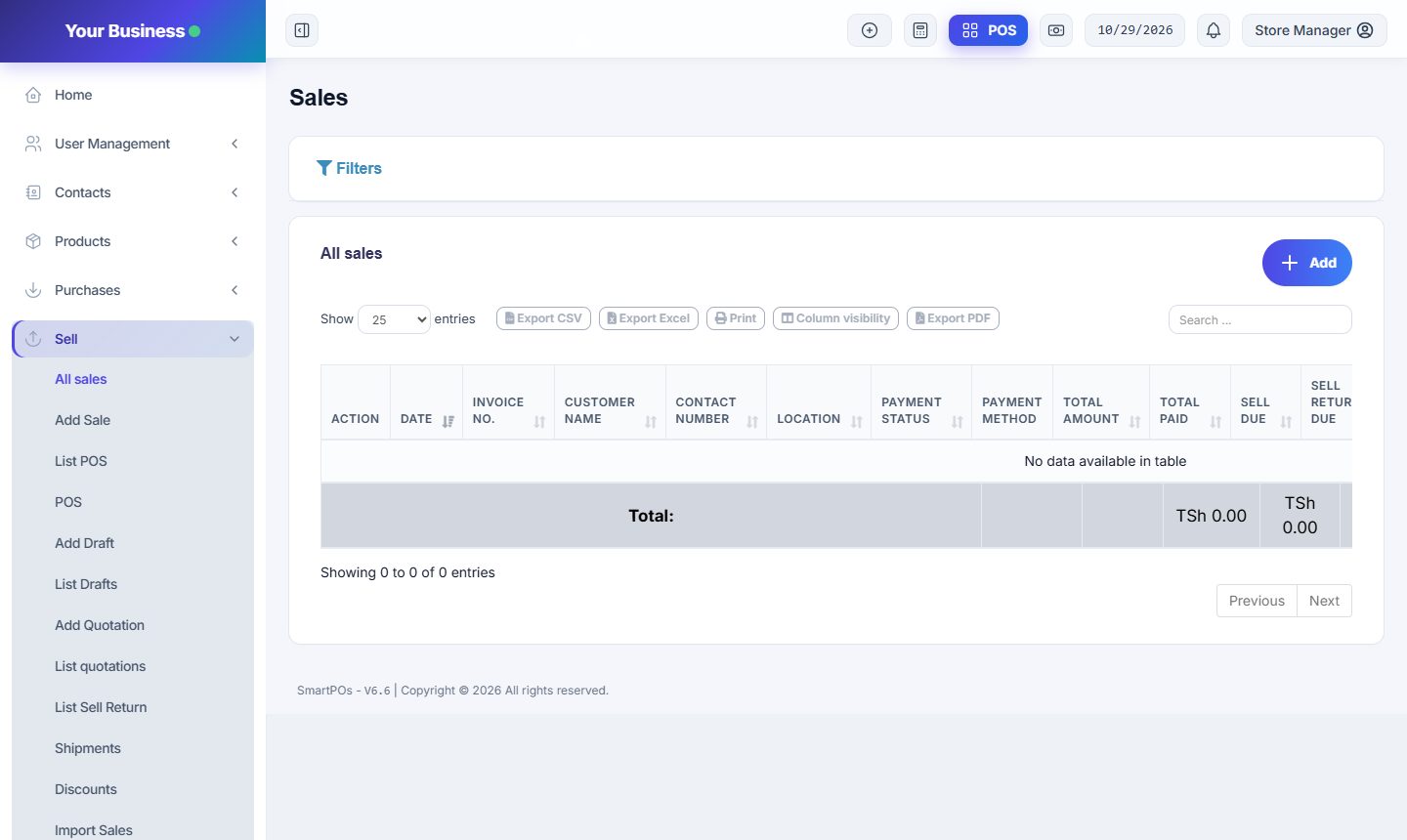 Sales screen